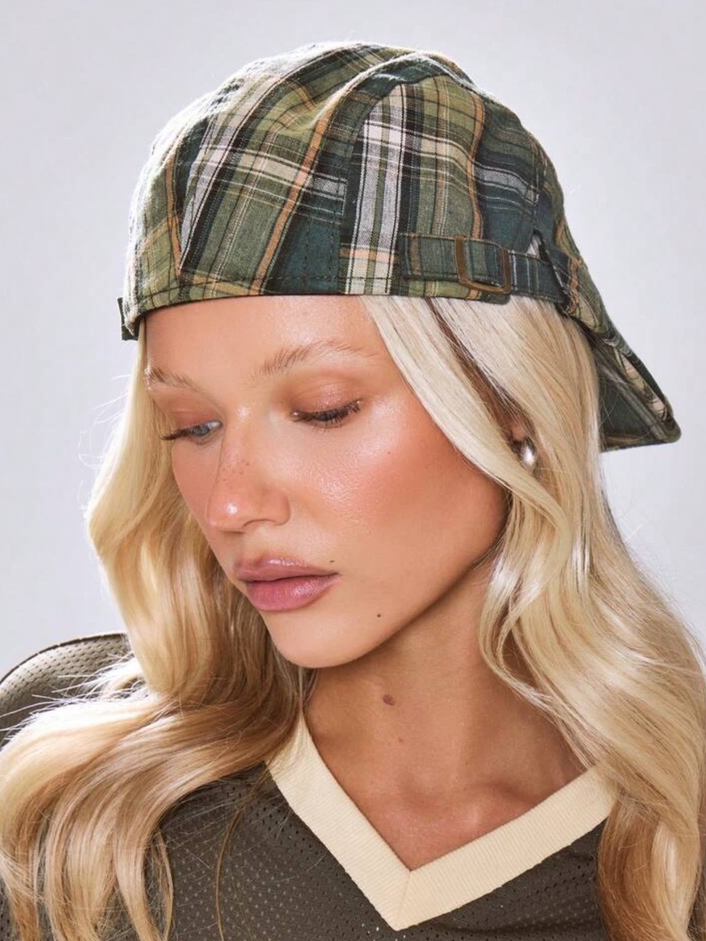 MUSERA Green Contrast Cheque Print Flat Cap Spring Summer Casual Cool Vacation